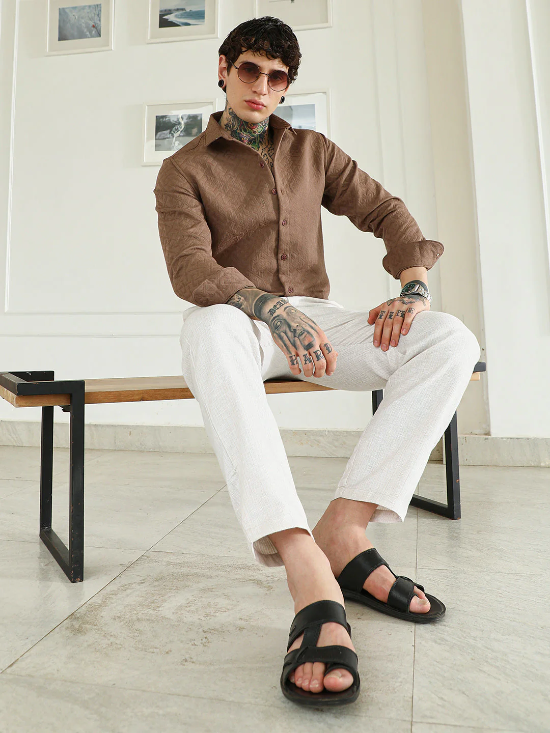 Textured Brown Cotton Blend Full Sleeve Shirt - Image 6