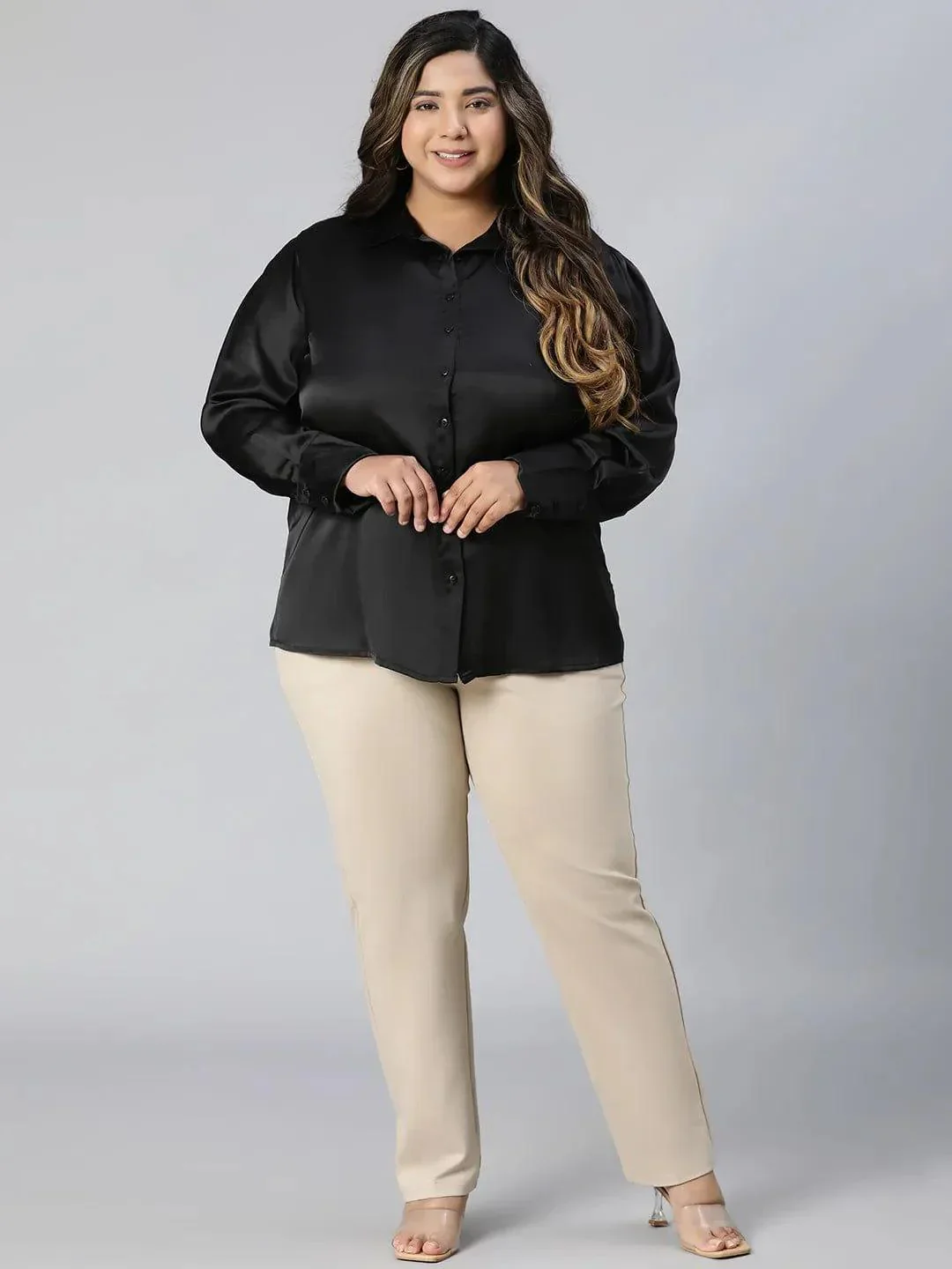 The Black Collared Long Sleeve Plus Size Shirt - Image 2