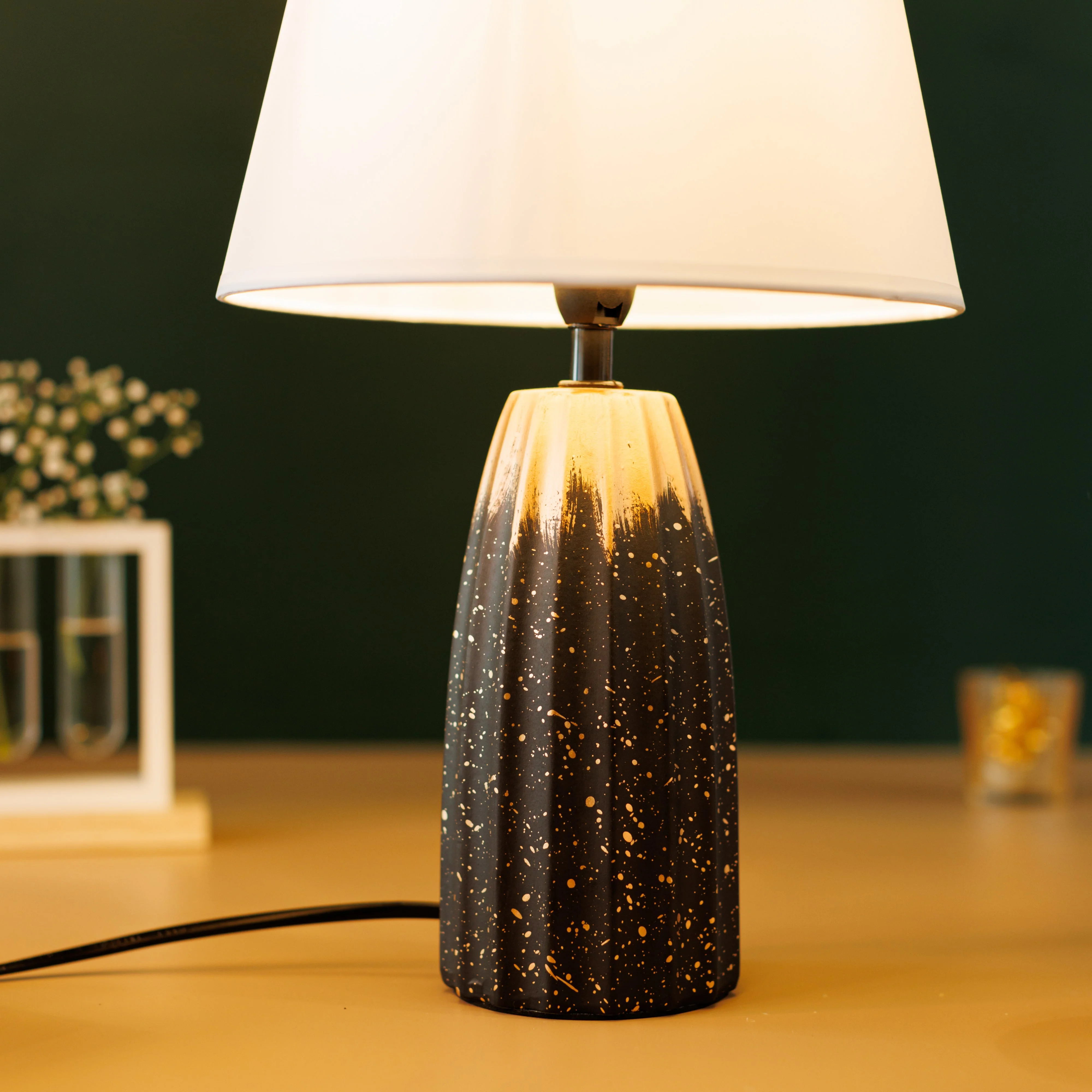 The Decor Kart Grey Ceramic Serenity Table Lamp - White Lamp Shade - Image 3