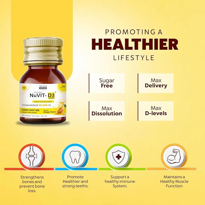 The Old Natural Nuvit D3 Vitamin D3 60000 Iu I Cholecalciferol Vitamin D3 Oil 60000 Iu Sugar Free Nano Shots I Once In A Week - 5Ml (Mango) (Pack of 2) - Image 3
