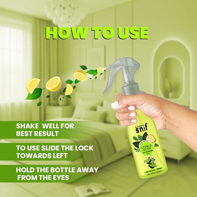 The Old Natural Snif Citrus Rush Room Air Freshener | Long Lasting Fragrance with Essential Oils 1000+ Sprays | Room & Car Freshener (Citrus Rush 200ml) - Image 5