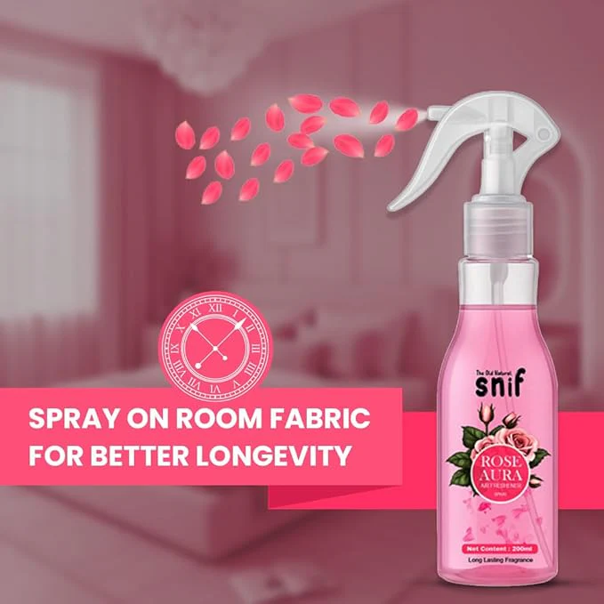 The Old Natural Snif Rose Aura Room Air Freshener | Long Lasting Fragrance with Essential Oils 1000+ Sprays | Room & Car Freshener (Rose Aura 200ml) - Image 3