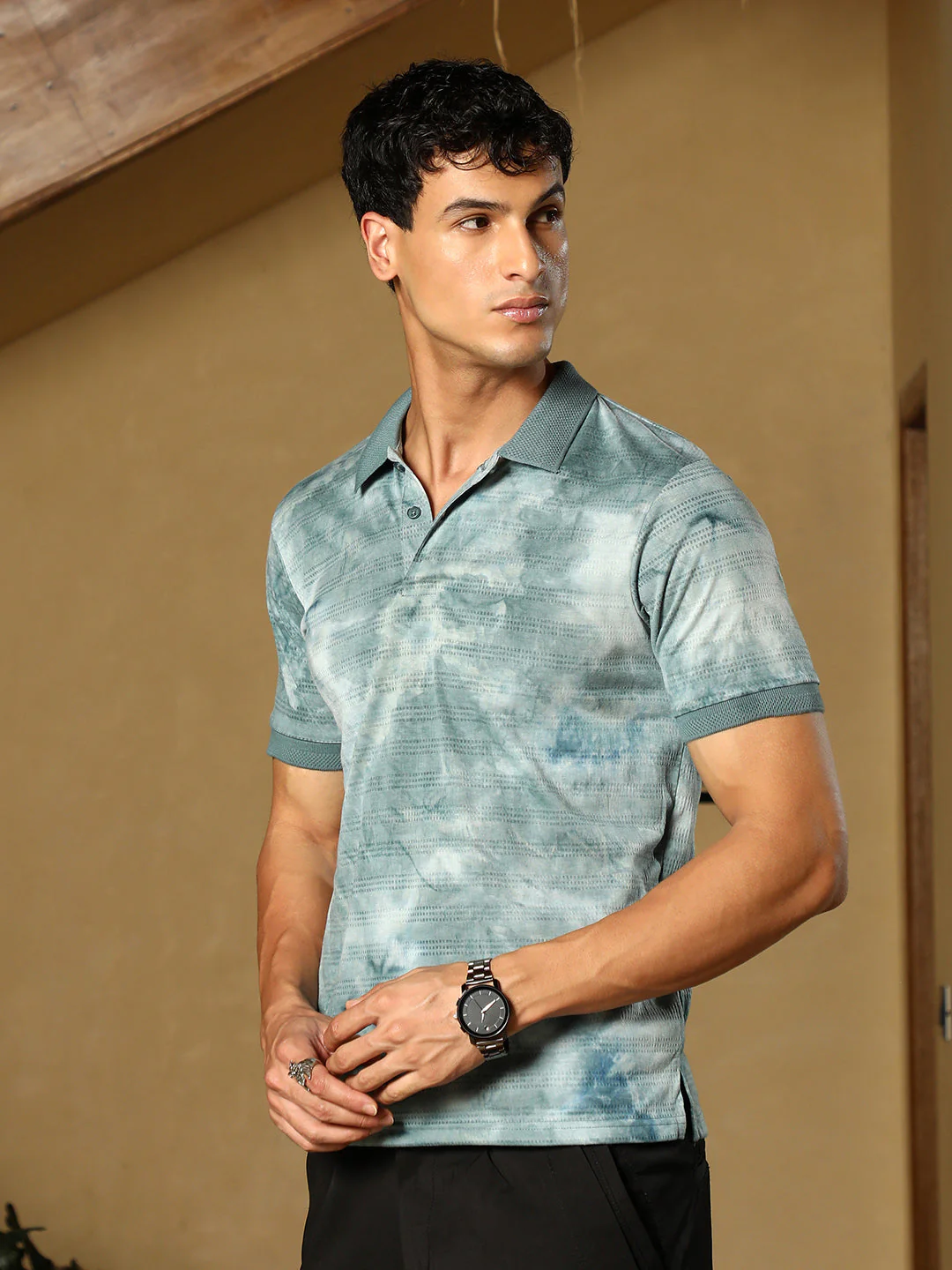 TheOddOnes Dye-Panel Jacquard Polo T-Shirt - Image 3