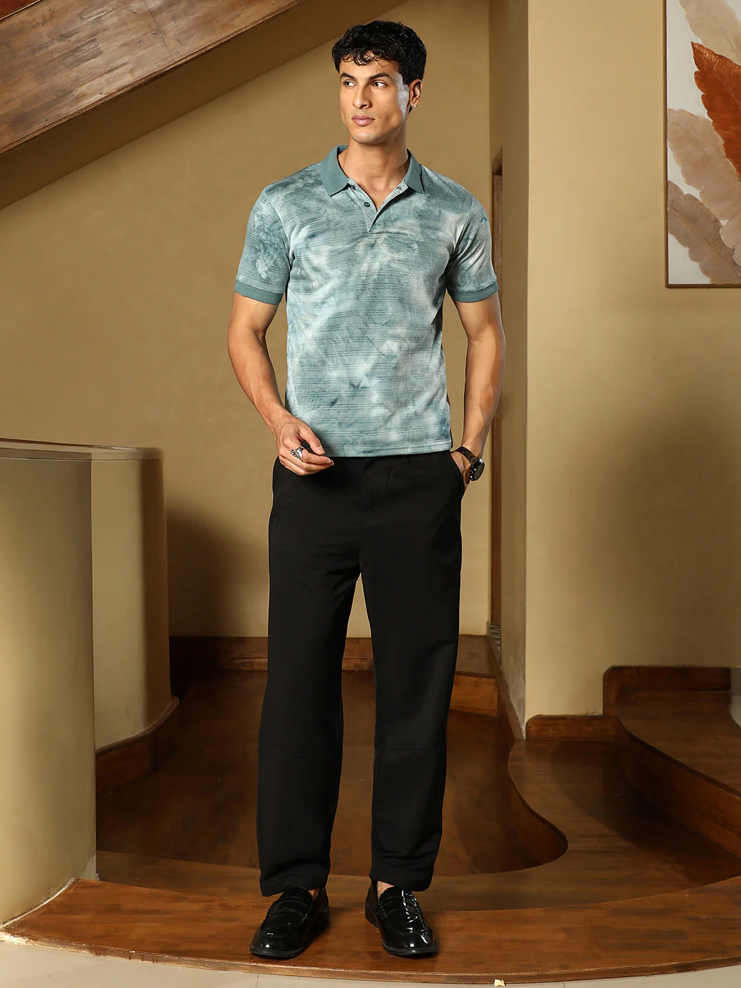 TheOddOnes Dye-Panel Jacquard Polo T-Shirt - Image 5