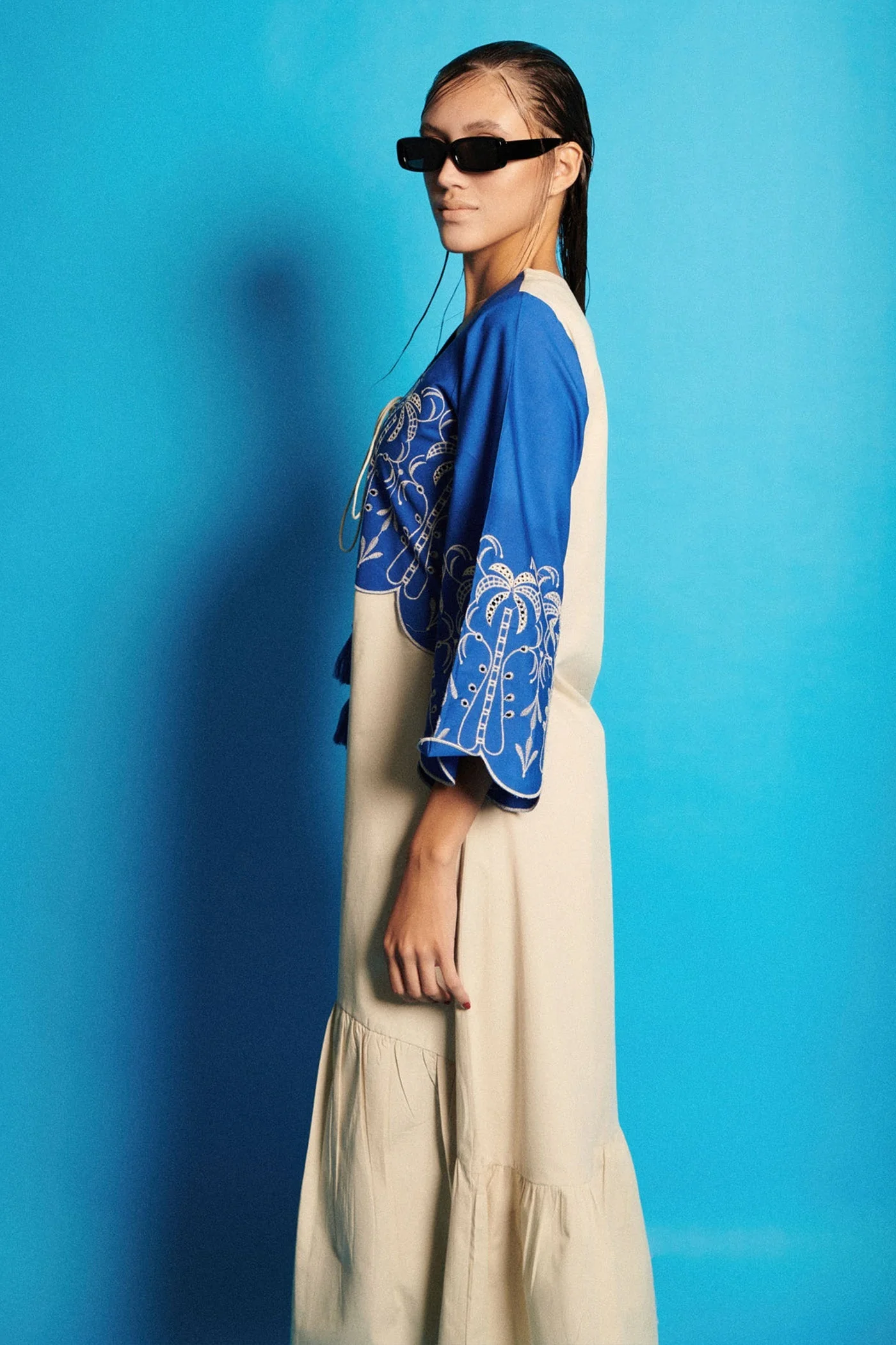 Thread Work V Neck Long Dress - Image 3