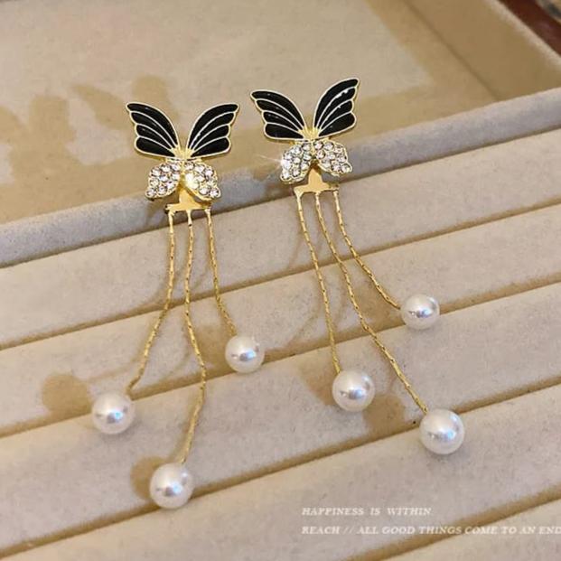 Three Pearl Butterfly Golden Drop Earring — Buy Any 5 for Rs. 599 - Image 4