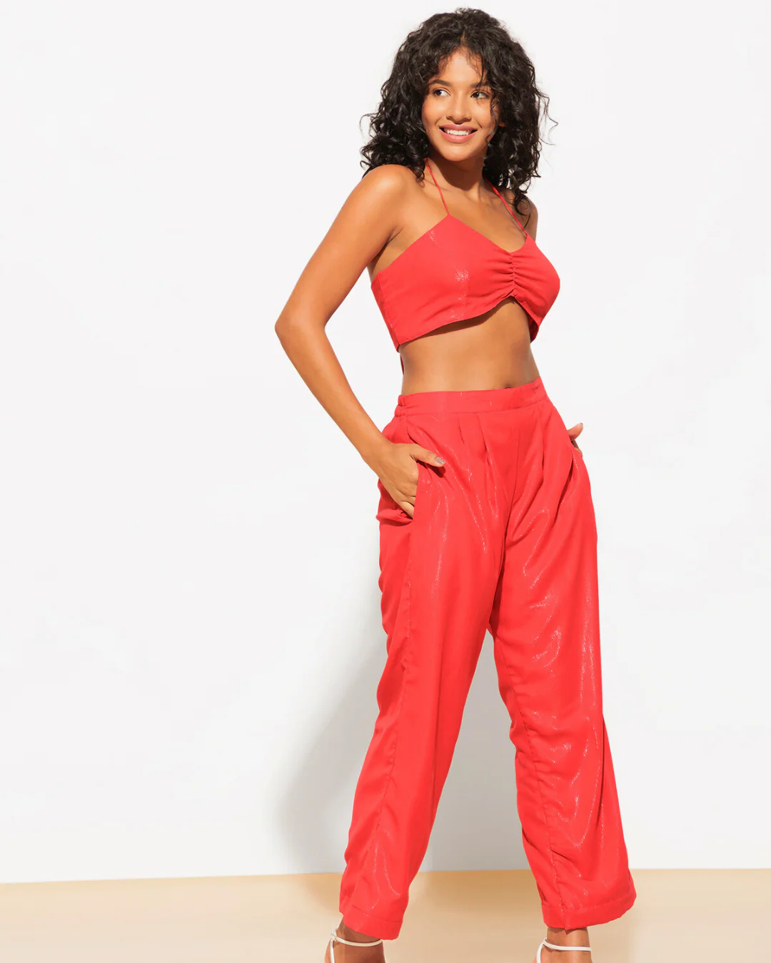 Three Piece Shimmer Co-ord Set – Bralette, Shirt & Pants - Image 5
