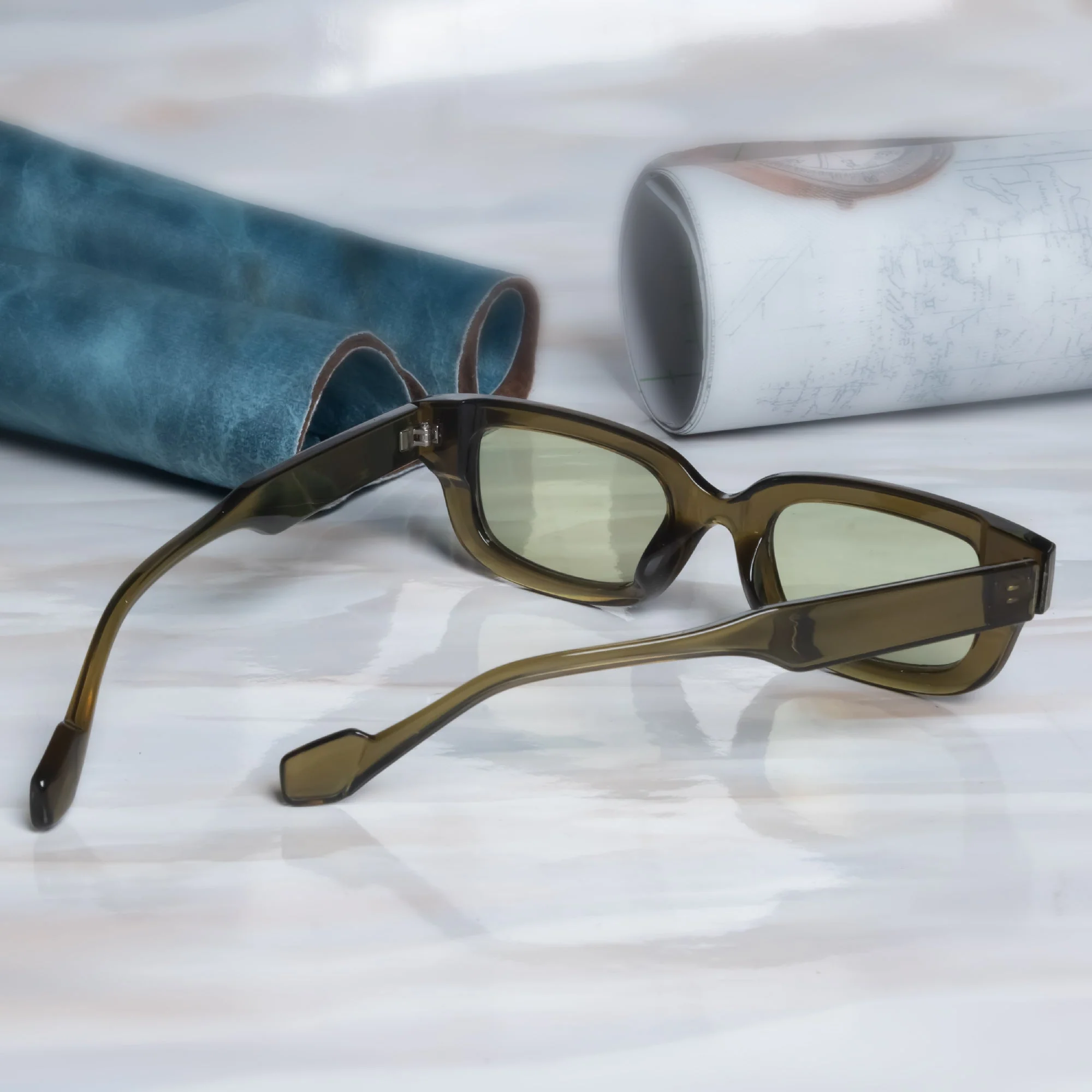 Thunder Dark Green Rectangle Sunglasses - Image 3