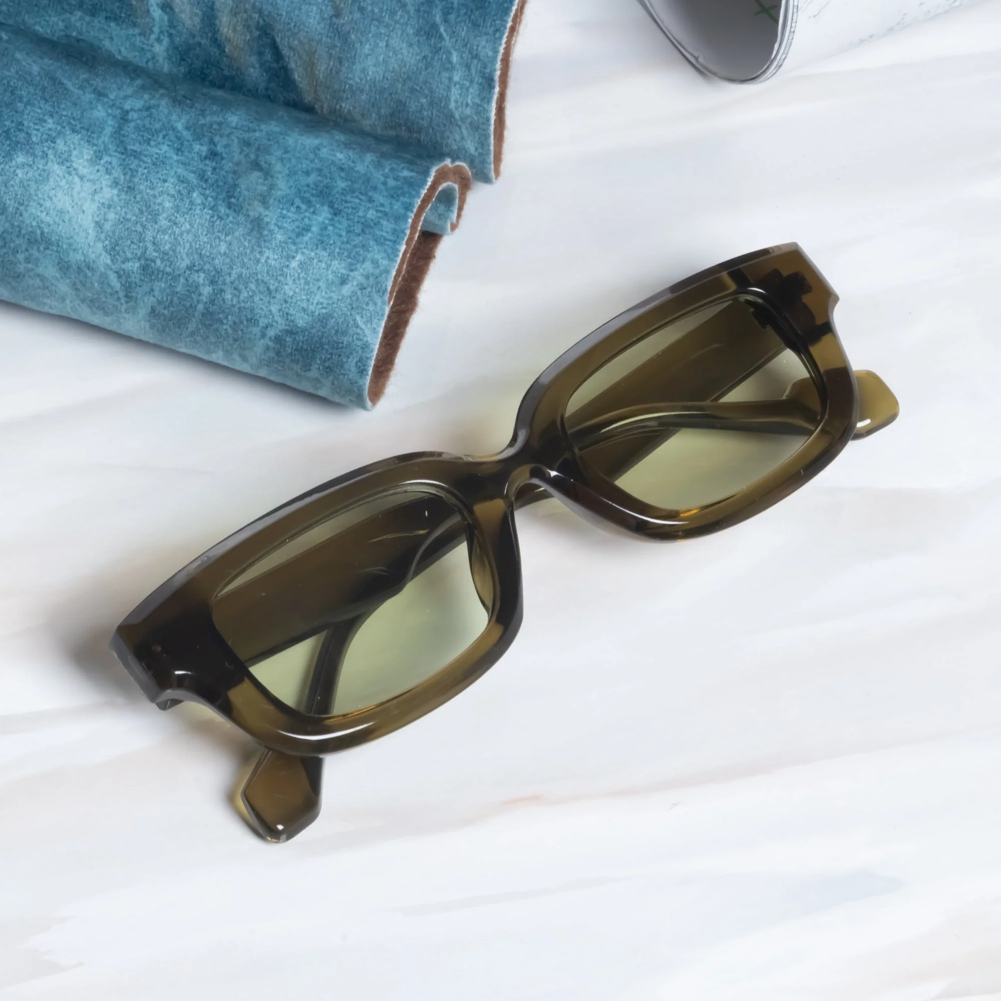 Thunder Dark Green Rectangle Sunglasses - Image 5