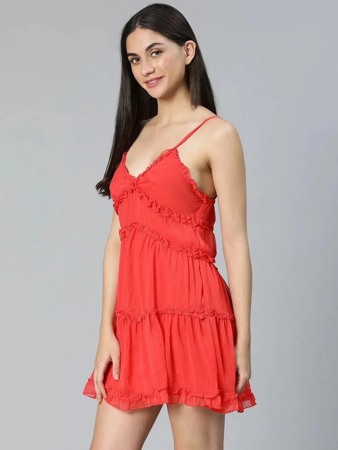 Tickle Red Ruffled Women Nightwear Comfy Dress For Stylish Look - Image 2