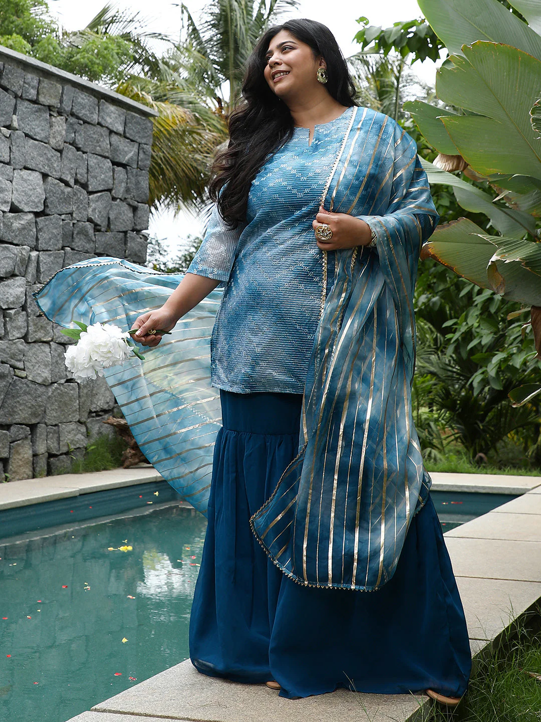 Tie-Dye Kurti With Palazzo And Dupatta - Image 24