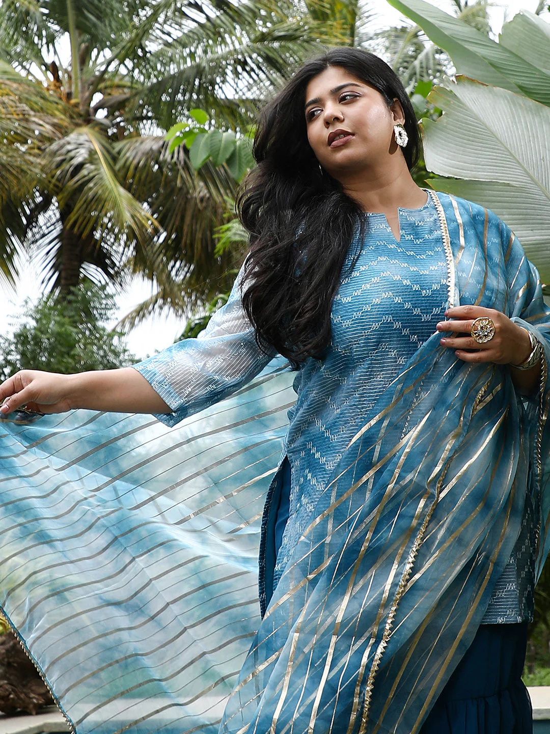 Tie-Dye Kurti With Palazzo And Dupatta - Image 7