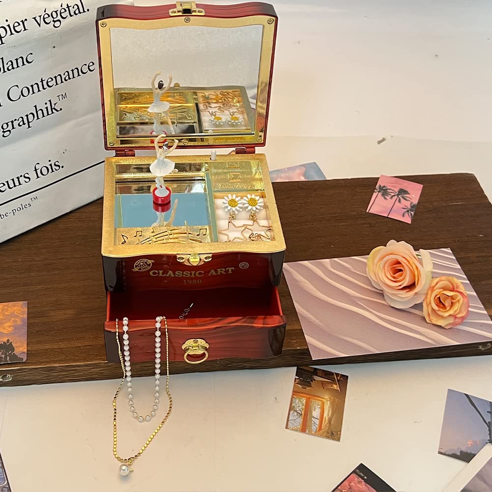 Tinkle: Wind-Up Musical Ballerina Jewelry Box with Mirror, Drawer & Elegant Spinning Dance Design - Image 2