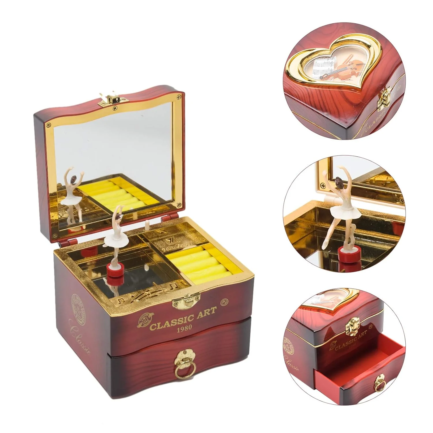 Tinkle: Wind-Up Musical Ballerina Jewelry Box with Mirror, Drawer & Elegant Spinning Dance Design - Image 8