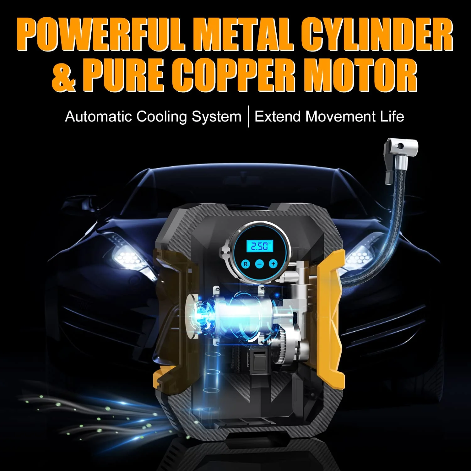 TireSOS: High-Quality Portable Digital Car Tyre Inflator with LED Light & 150PSI Auto Pump for Cars, Bikes & More - Image 4