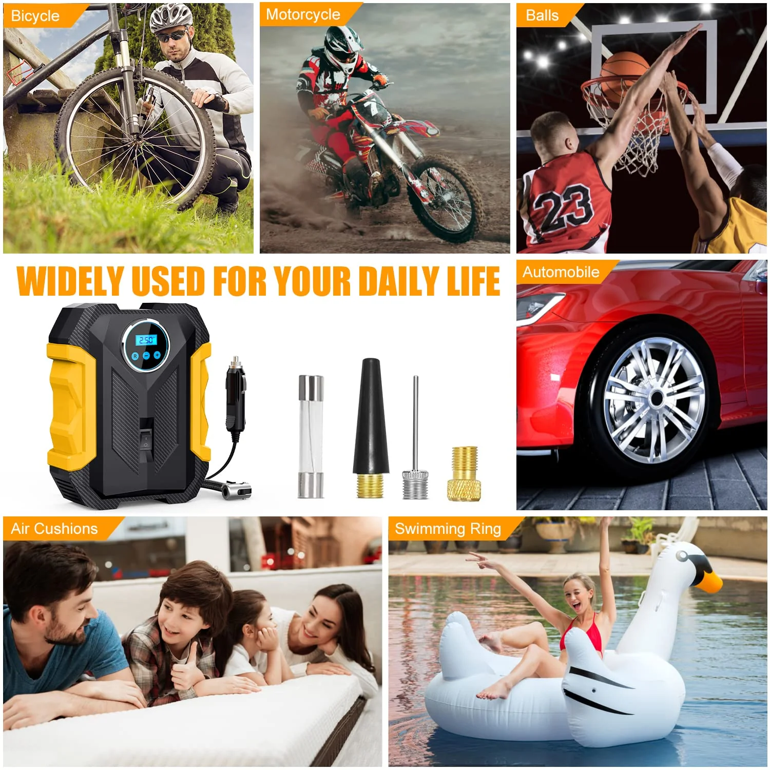 TireSOS: High-Quality Portable Digital Car Tyre Inflator with LED Light & 150PSI Auto Pump for Cars, Bikes & More - Image 6