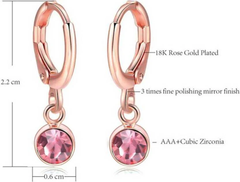 Top Quality Classical 18K Rose Gold Plated Cz Jewelry Earrings For Women/Girl Crystal Alloy Drops & Danglers, Clip-On Earring - Image 5