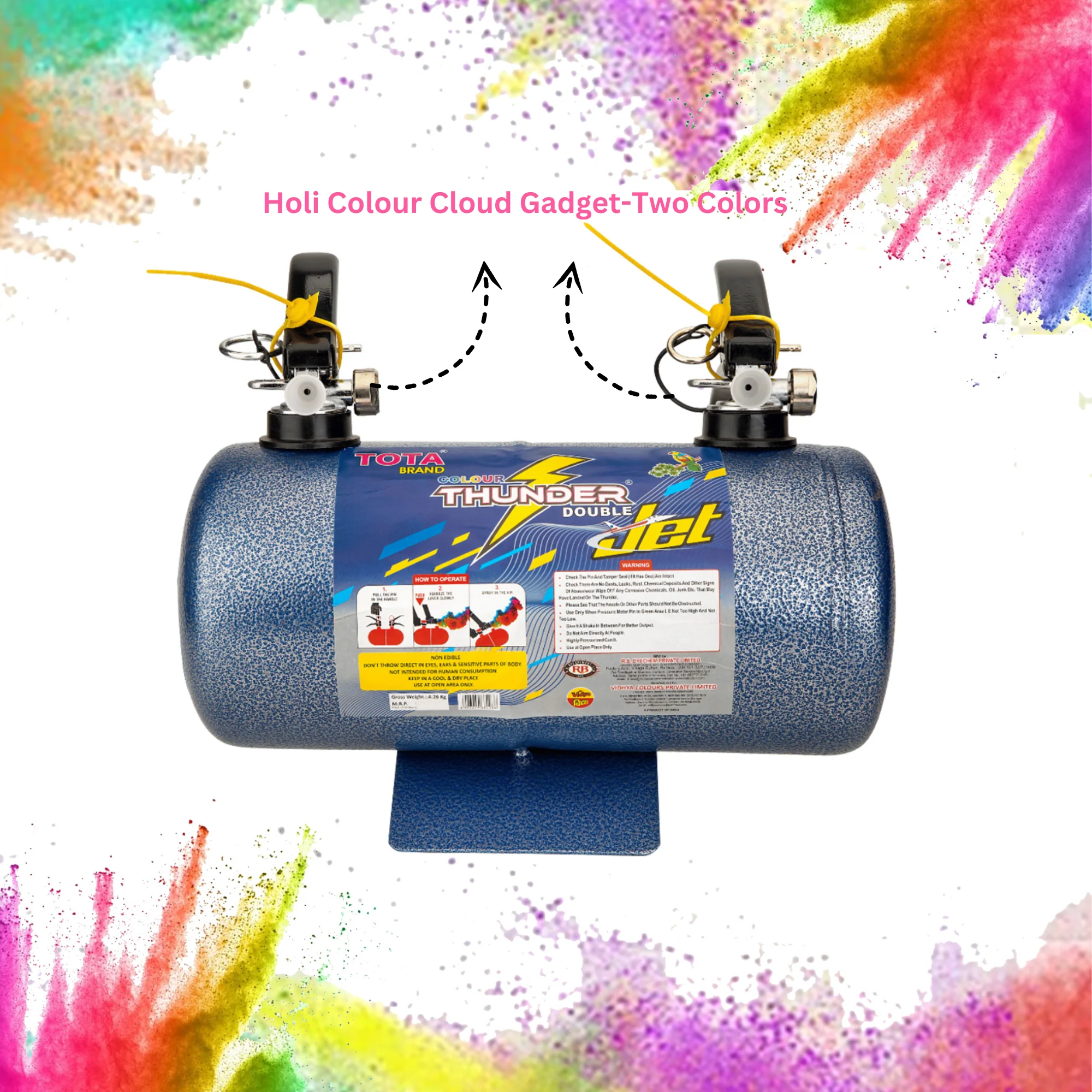 Tota Thunder Double Jet Holi Colour Cloud Gadget-Two Colors One Time Use Holi Cylinder - 5 Kg Natural and Herbal Gulal for Holi and Photoshoots - Image 6