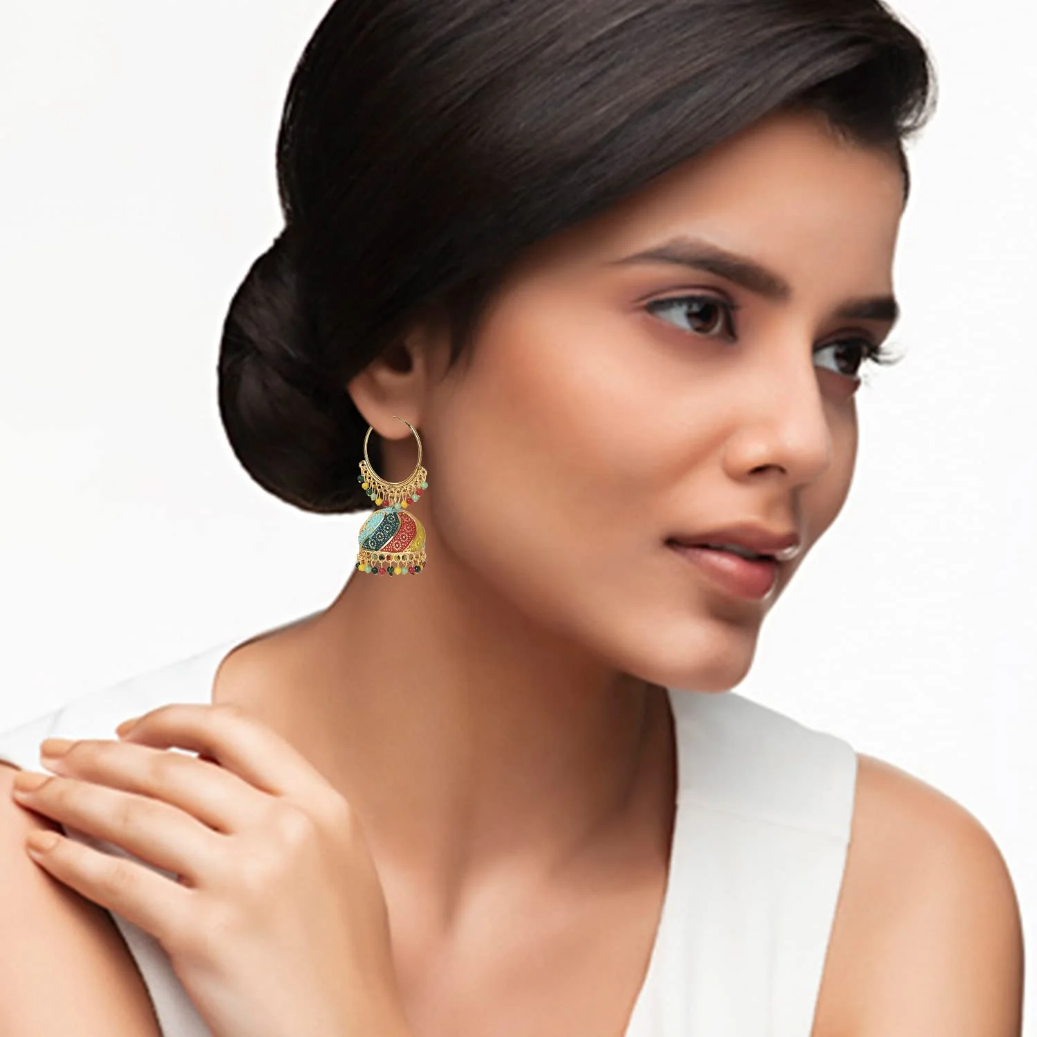 Traditional Multicolor Jhumka Earring For Women And Girls, Indian Ethnic Alloy Jhumki Earrings - Image 2