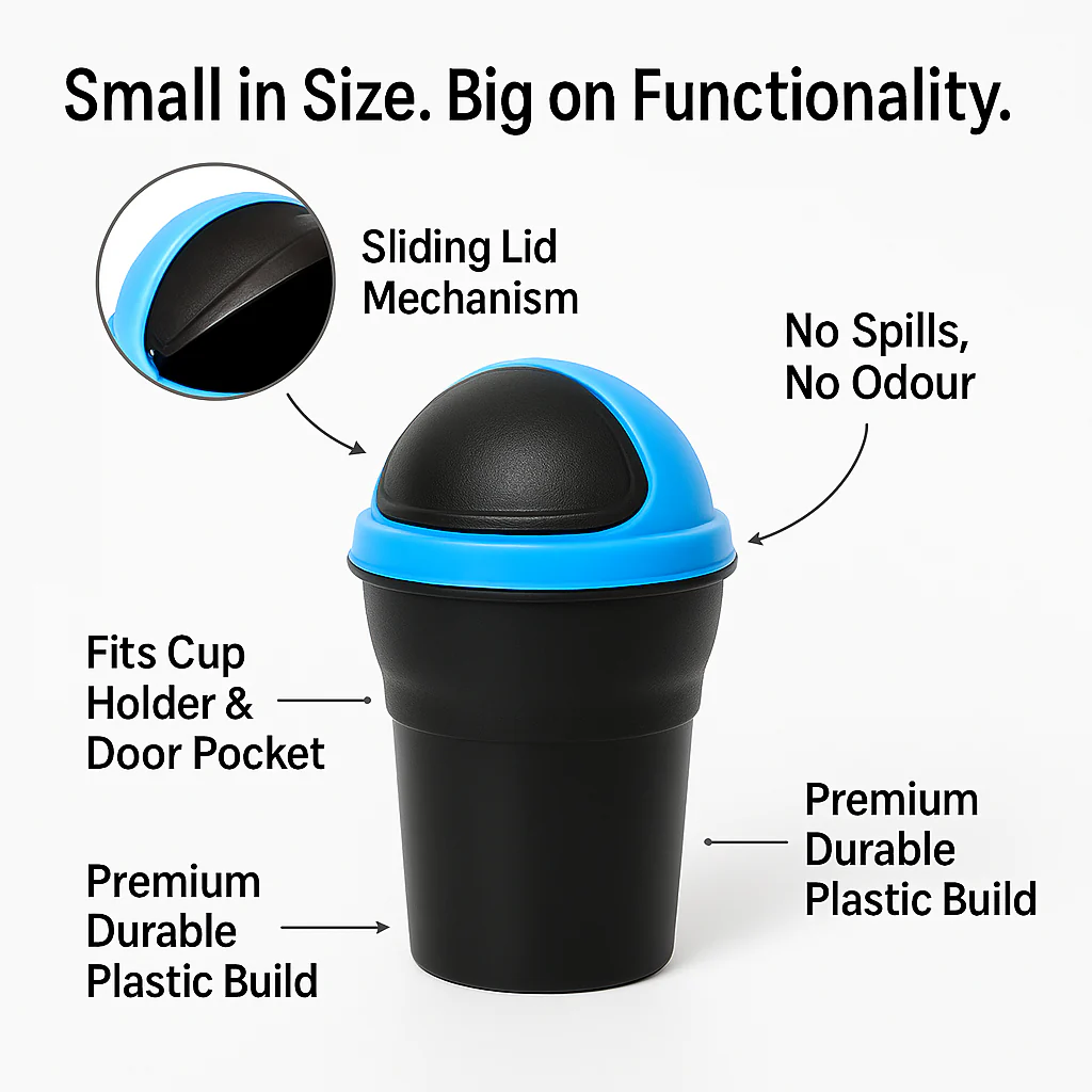 Trashie: Compact Car Trash Bin with Flip Lid, Portable Dustbin for Car Cup Holders, Desks & Travel Use, Mini Waste Container for Clean Interiors - Image 6