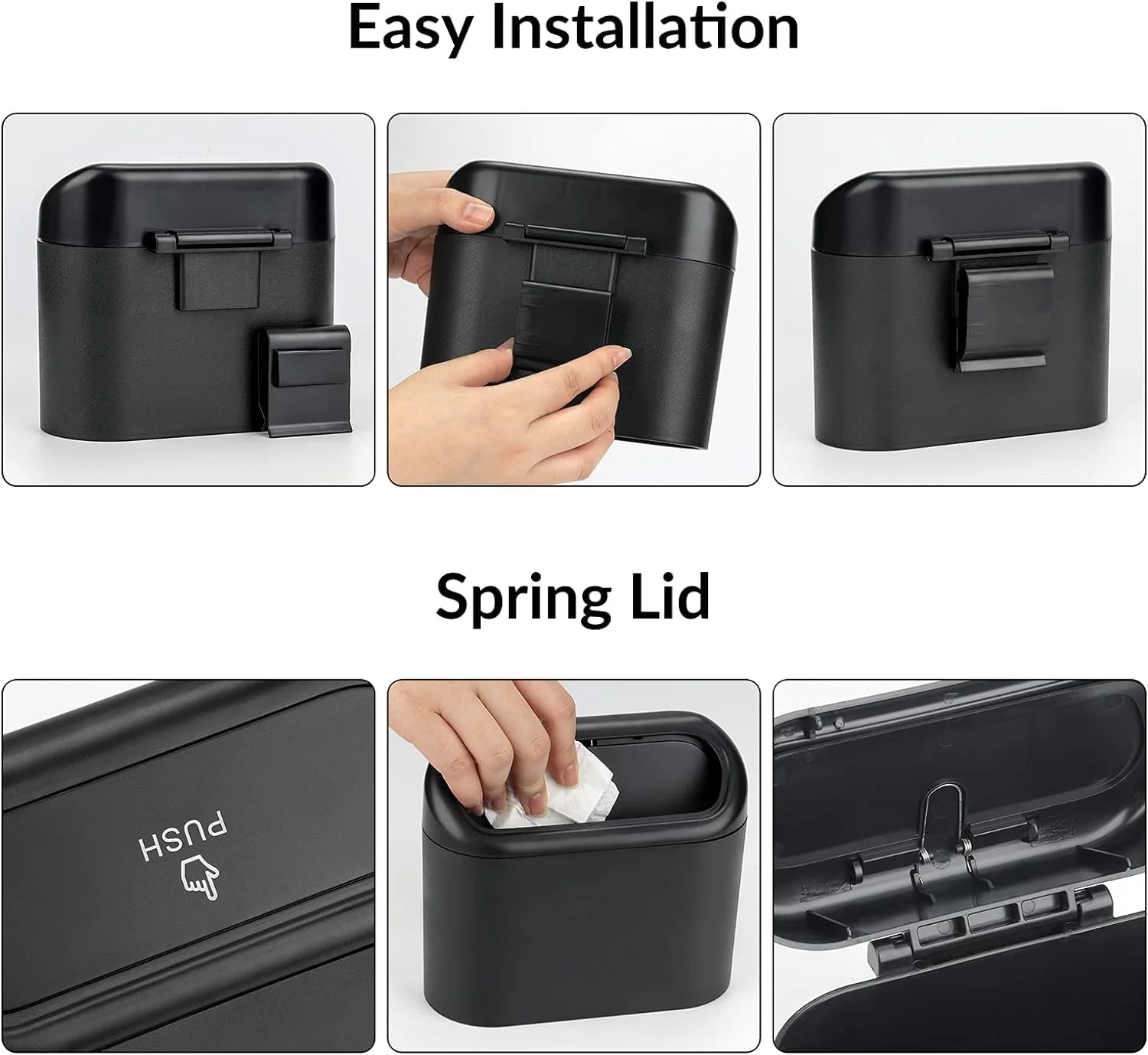 Trashify: Compact Car Push Trash Can with Auto Lid Close Leak-Proof Design & Door Hook Mini Dustbin for Mess-Free Travel - Image 2