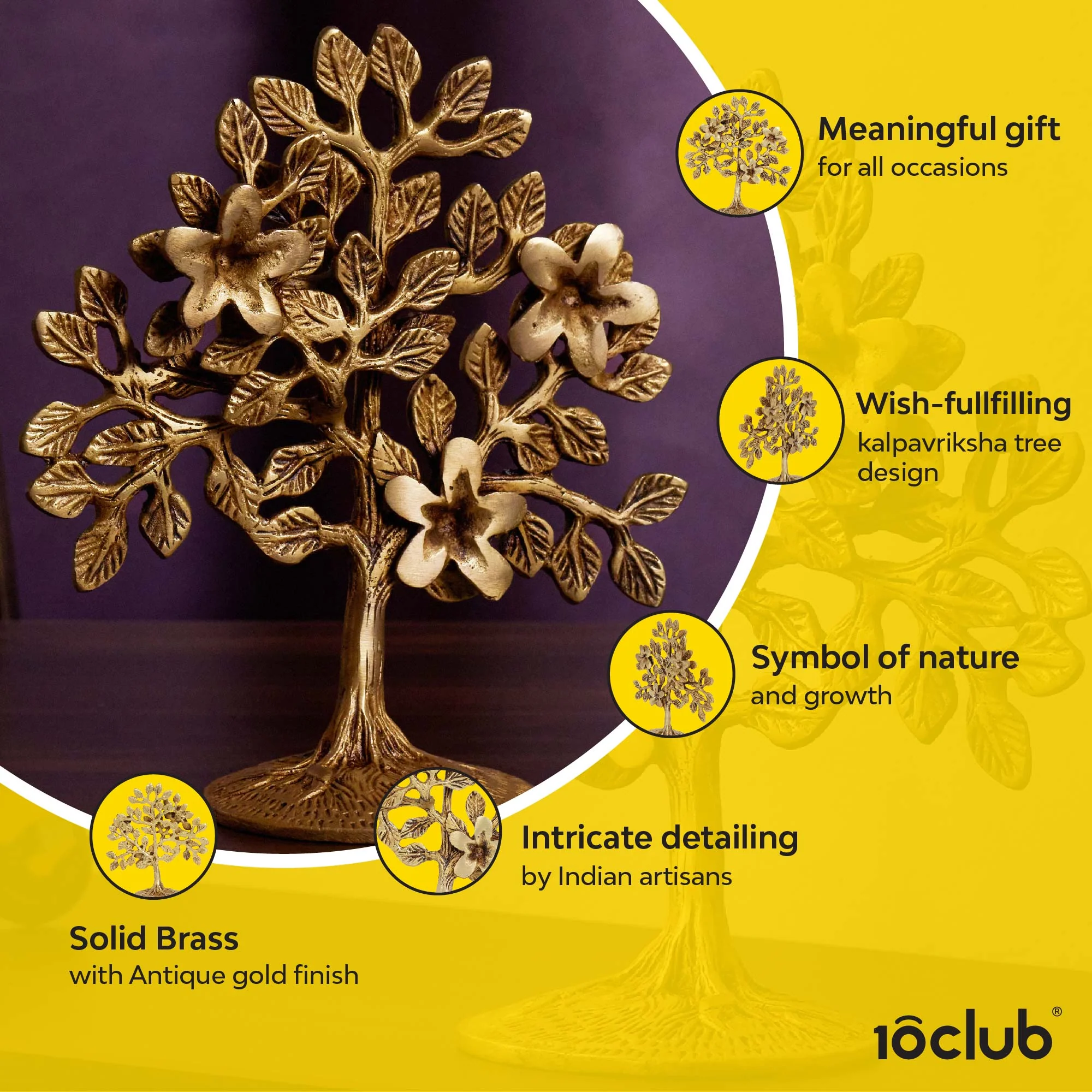 Tree Of Life Sculpture | 100% Pure Brass | Yellow Antique Finish - Image 5