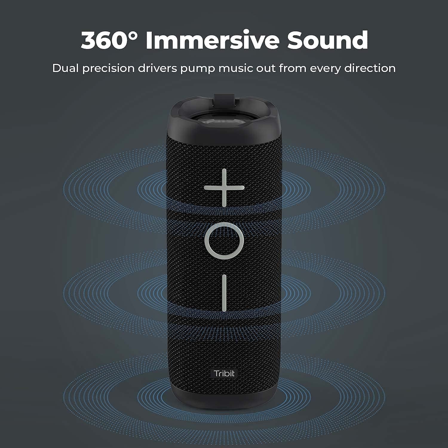 Tribit StormBox 24W Bluetooth Wireless Speakers,360°Surround Sound,Enhanced Bass-Independent XBass Button,Wireless Dual Pairing,Built-In Mic,IPX7 Waterproof,20H Playtime,Outdoor Portable Speaker,Black(Unboxed) - Image 2