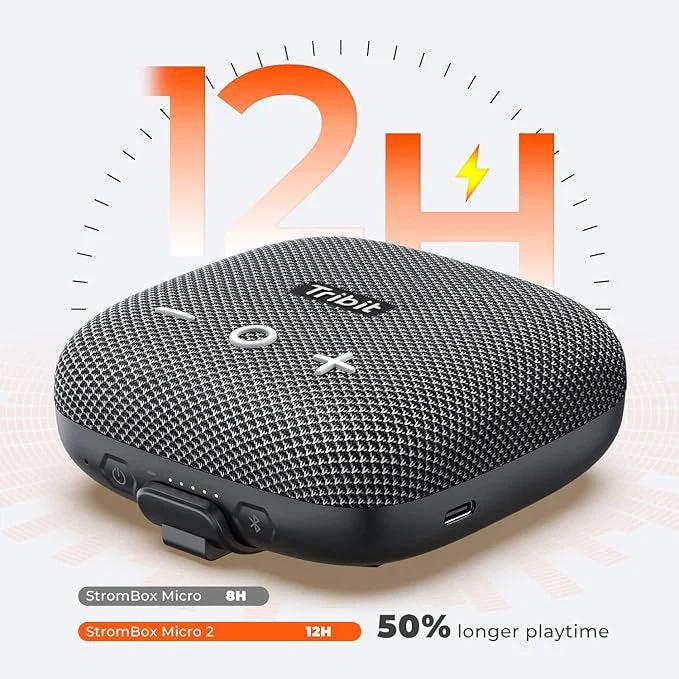 Tribit StormBox Micro 2 Portable Speaker: 90dB Loud Sound Deep Bass IP67 Waterproof Small Speaker Built-in Strap, 12H Playtime Long Battery Powerbank for Outdoor Camping Biking, 120ft Bluetooth Range(Unboxed) - Image 4