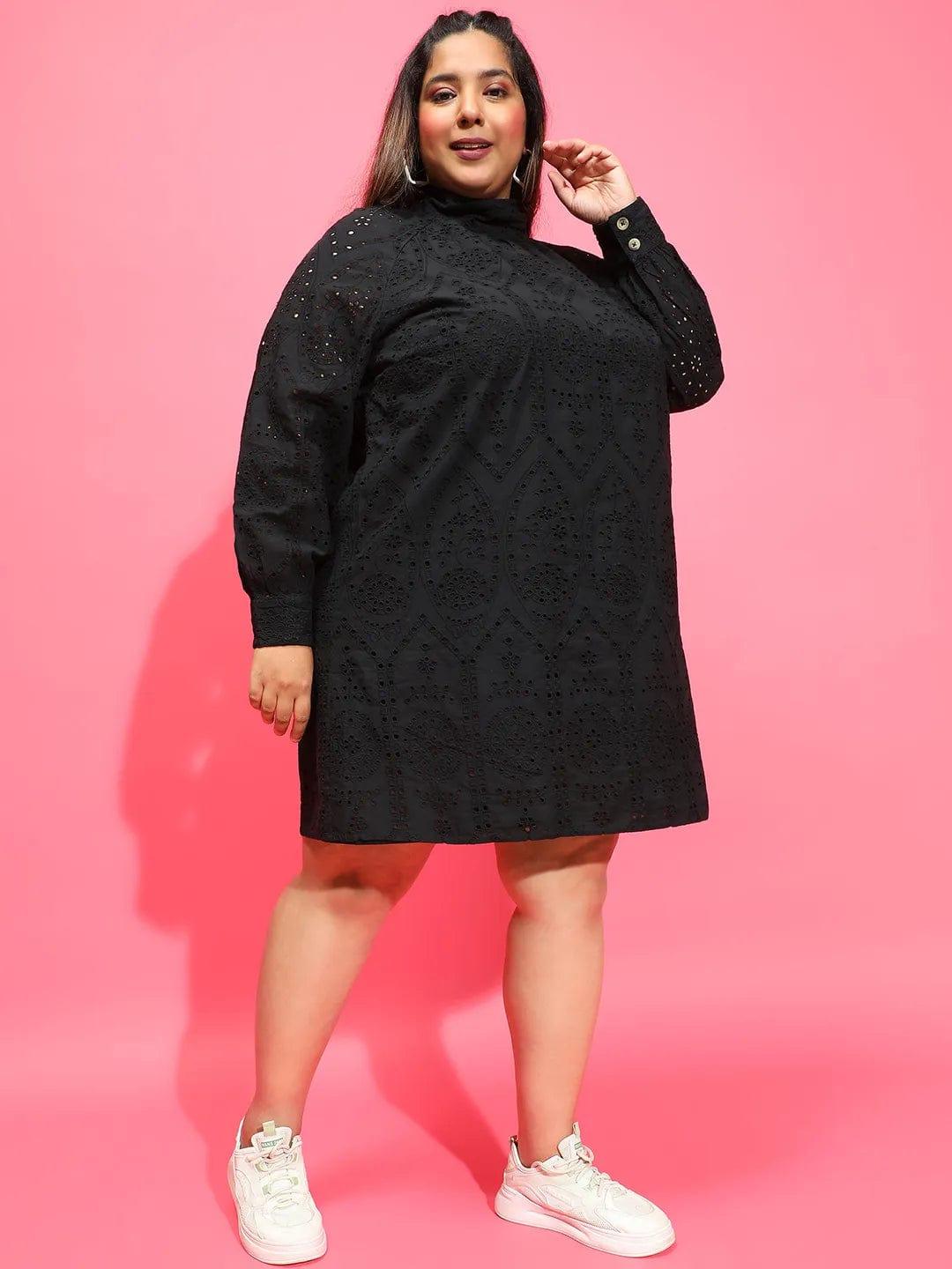 Trot Black Long Sleeve Laced Up Women Plus Size Curvy Dress - Image 4