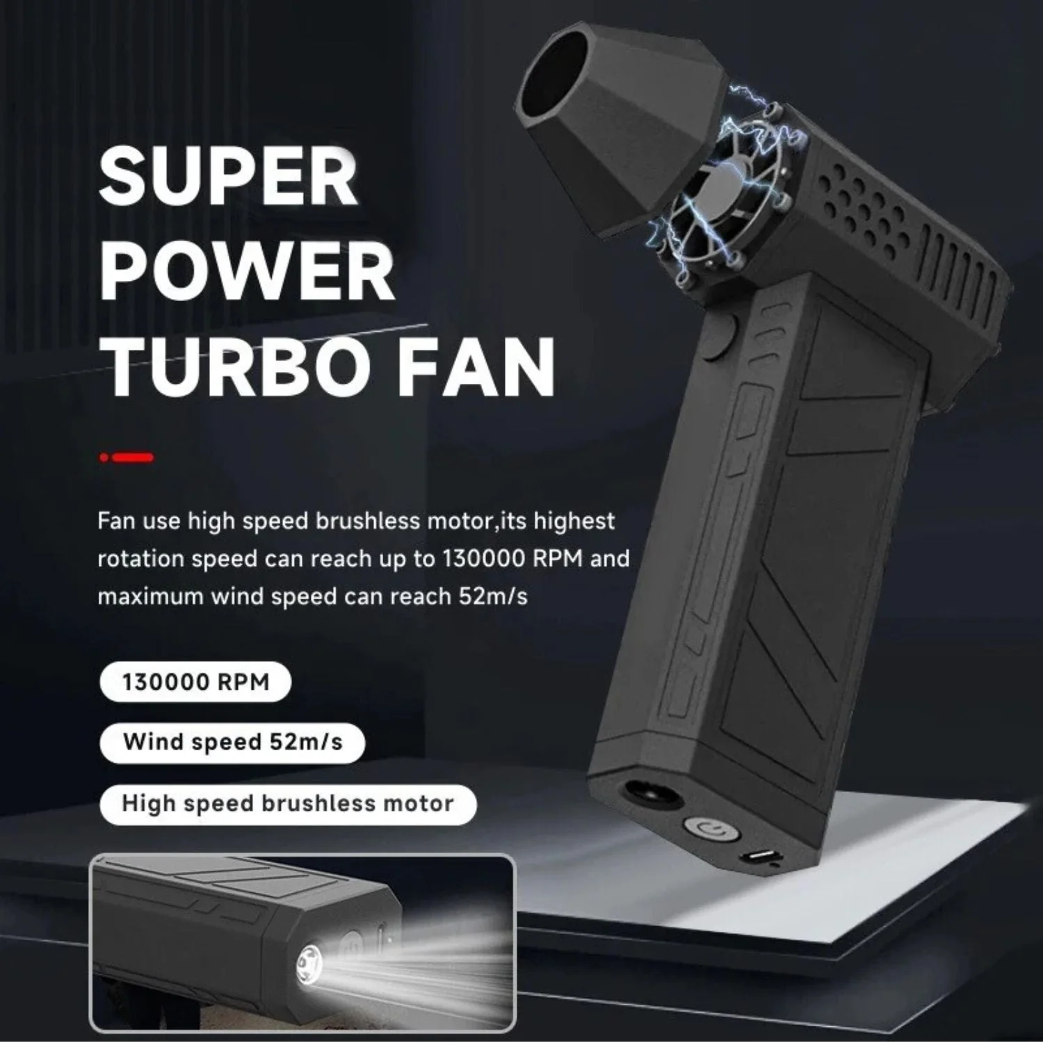 TurboJet: 130,000 RPM Cordless Air Duster & Mini Blower – High-Speed Cleaner with Stepless Speed Control, Magnetic Nozzles & USB Rechargeable Battery for PC, Car & Home - Image 2