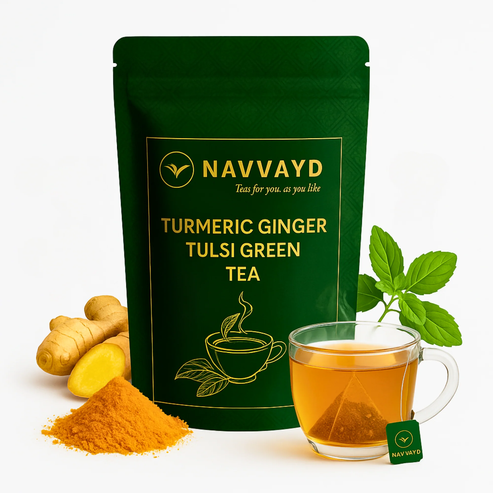 Turmeric Ginger Tulsi Green Tea - Teabags - Image 10