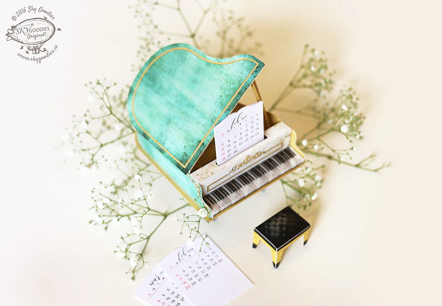 Turquoise Mini Grand Piano Calendar 2025 - DIY Paper Craft Kit - Image 4