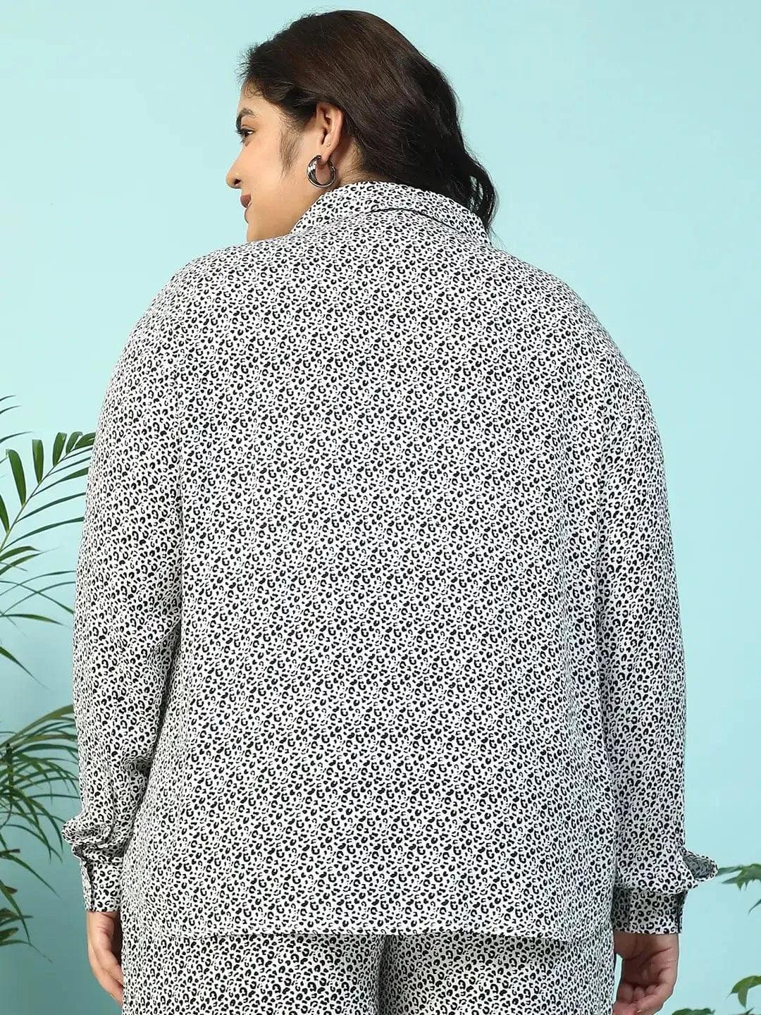 Twilight Black Animal Print Collared Long Sleeve Button Down Women Plus Size Women Shirt - Image 5