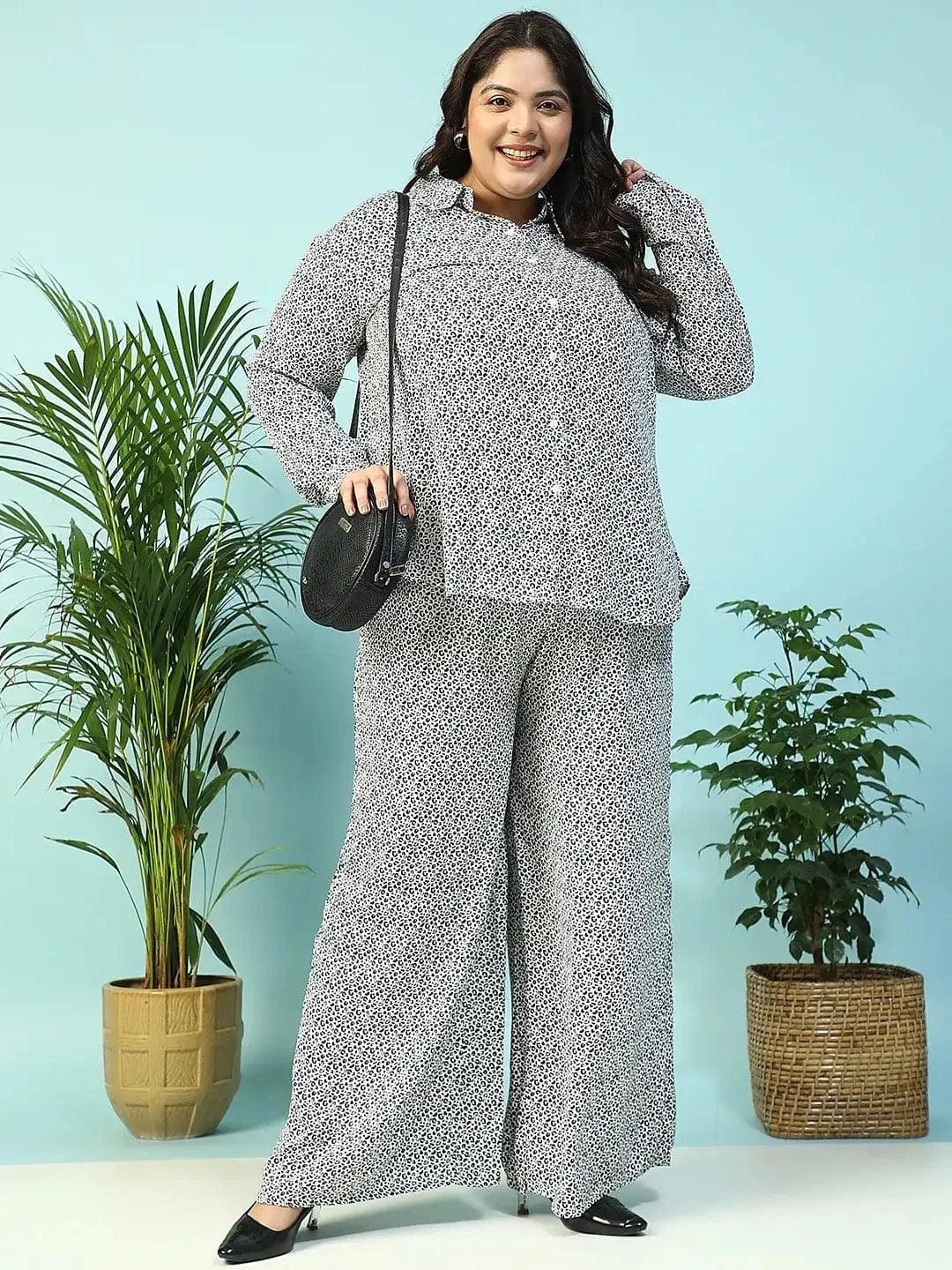 Twilight Black Animal Print Collared Long Sleeve Button Down Women Plus Size Women Shirt - Image 8