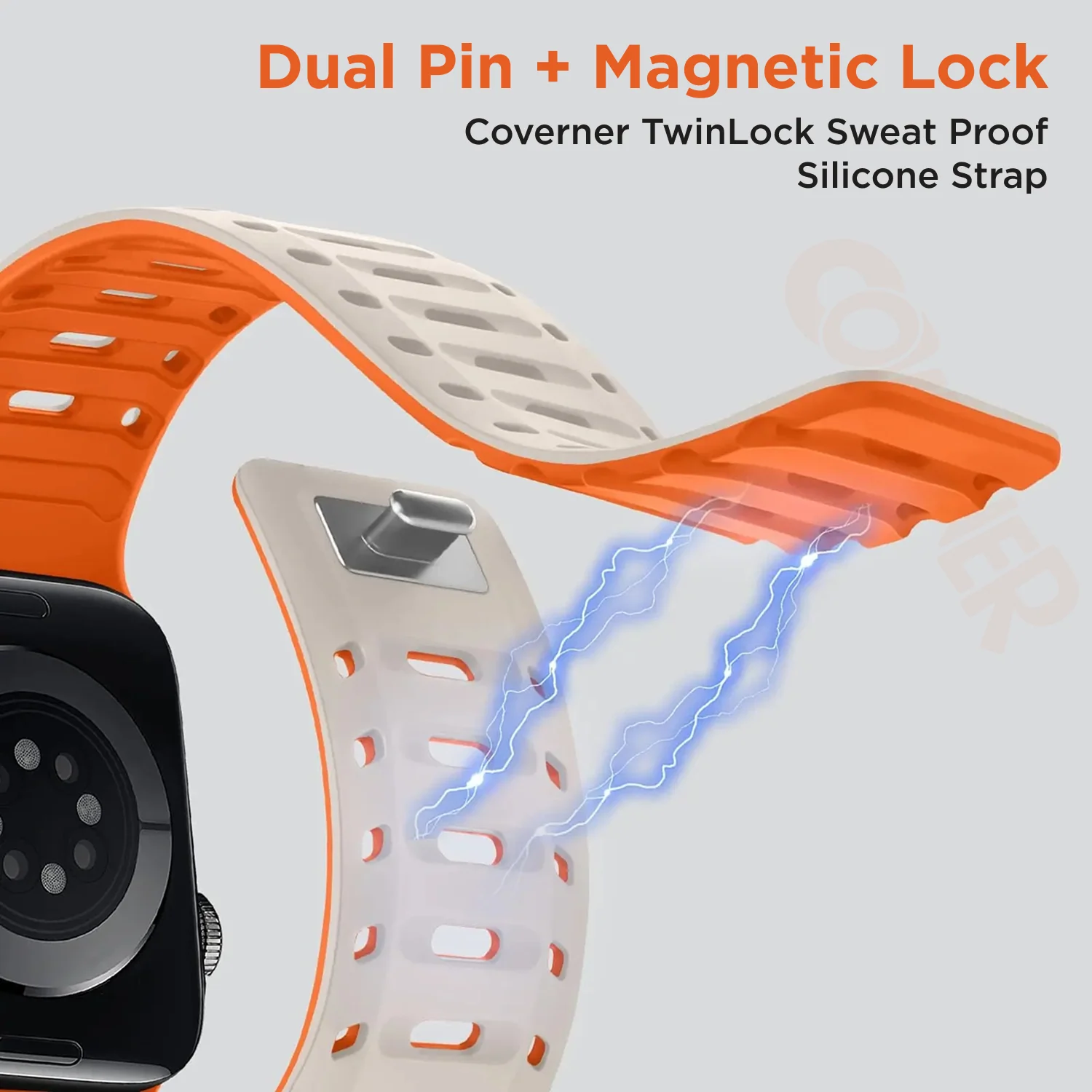 TwinLock Band for Apple Watch [42/44/45/49mm] – Dual Pin + Magnetic Lock | Arthritis-Friendly, Sweatproof Silicone Strap by Coverner India - Image 3