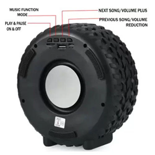 Tyro: Tyre-Shaped Wireless Bluetooth Speaker with Deep Bass, 10W Stereo Sound, 12-Hour Playtime, AUX/TF/USB Support & Portable Car-Inspired Design - Image 3