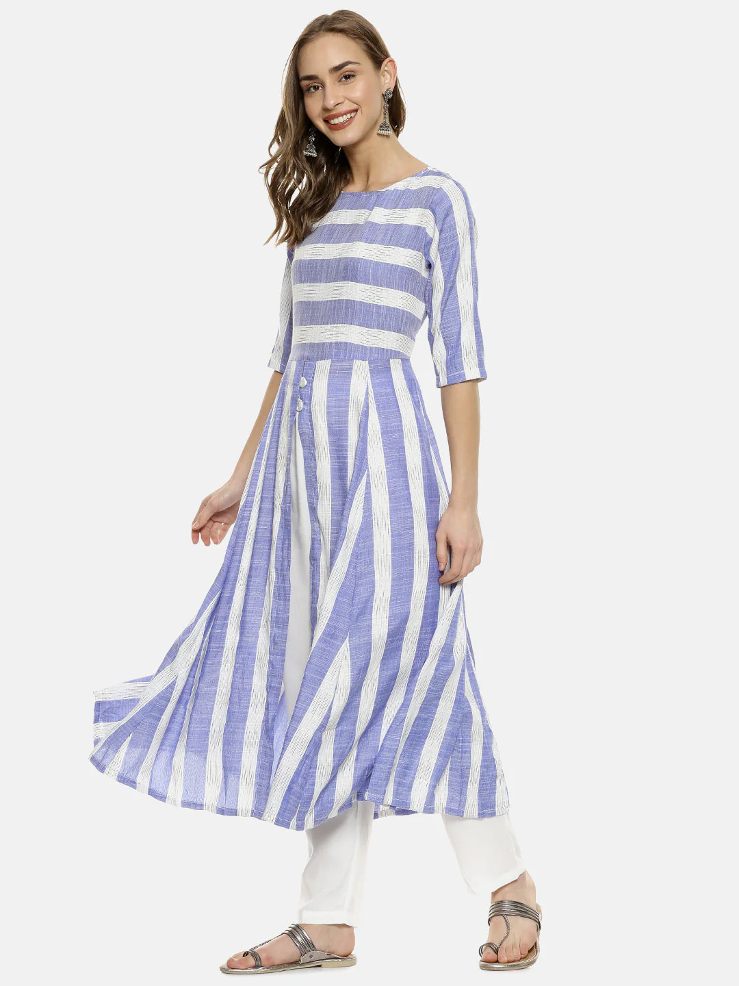 Unbalanced Horizontal Striped Kurta - Image 2