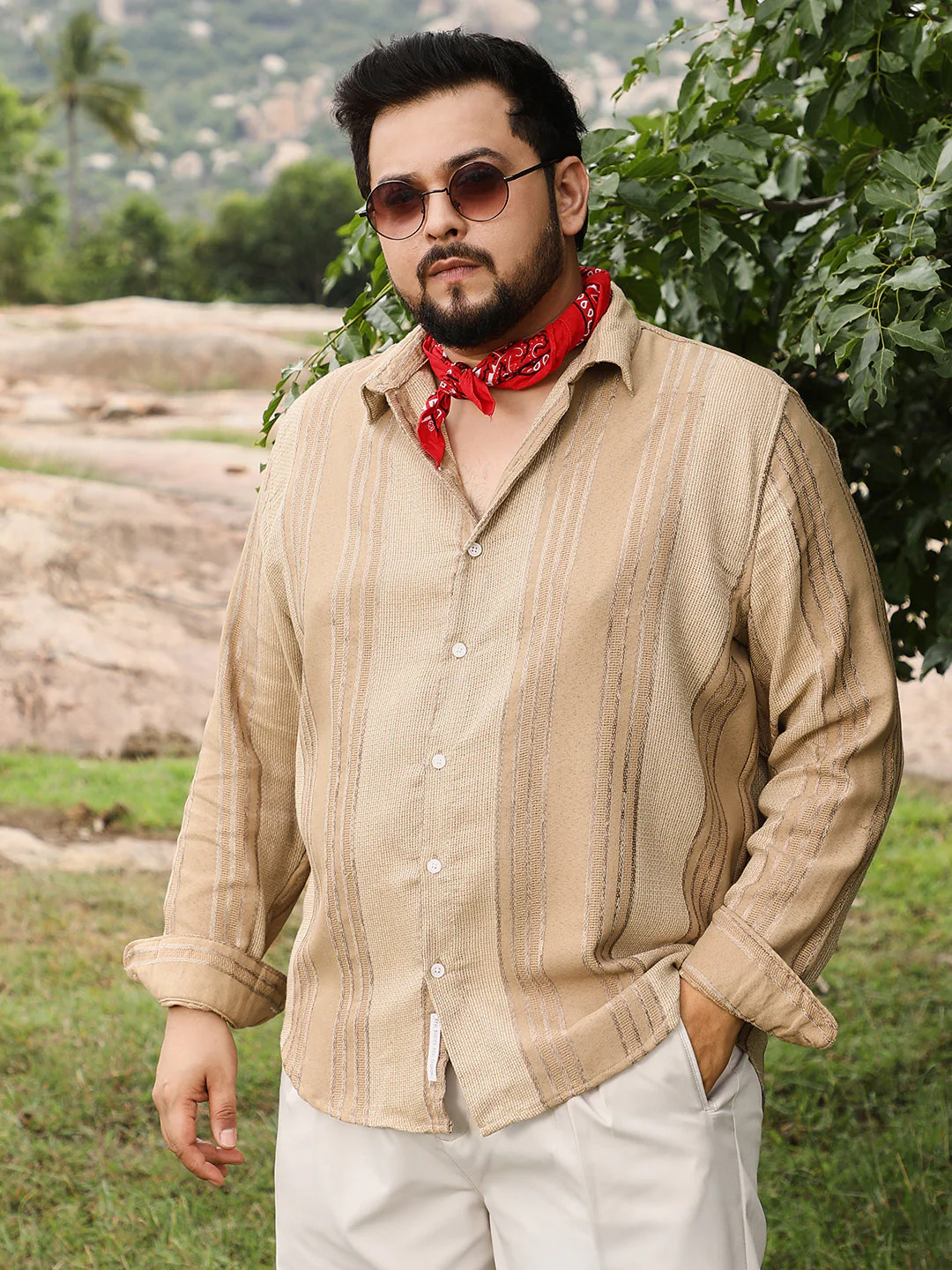Unbalanced-Striped Jacquard Shirt - Image 111
