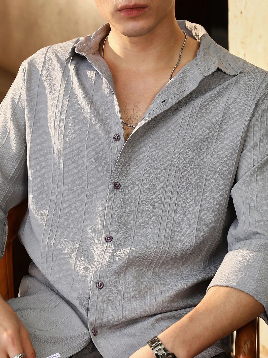 Unbalanced-Sugarcane Textured Shirt - Image 7