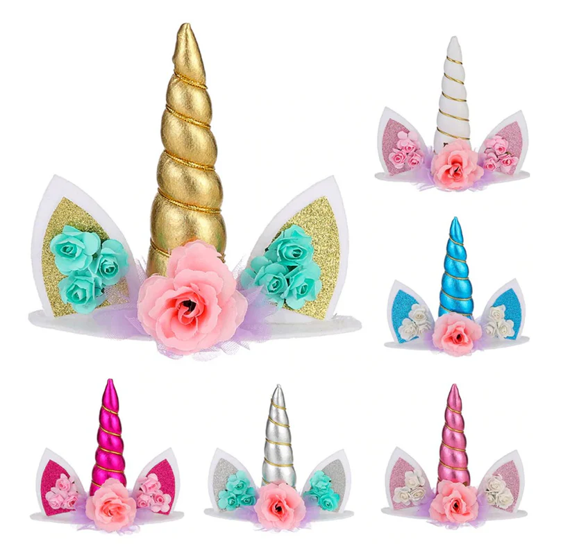 Unicorn Ear- Flowers Cake Topper (Blue) (Pack of 1) - Image 5