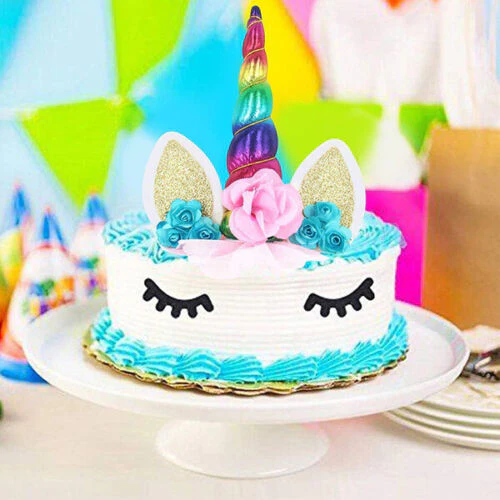 Unicorn Ear- Flowers Cake Topper (Golden) (Pack of 1) - Image 3