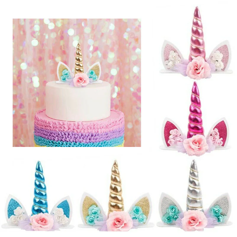 Unicorn Ear- Flowers Cake Topper (Light-Pink) (Pack of 1) - Image 2