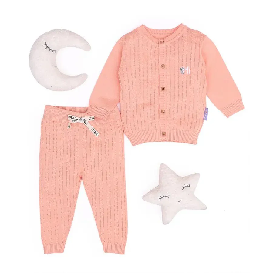 Unisex Cable Knitted Cardigan With Winter Pajamas For Baby Boy - Image 3