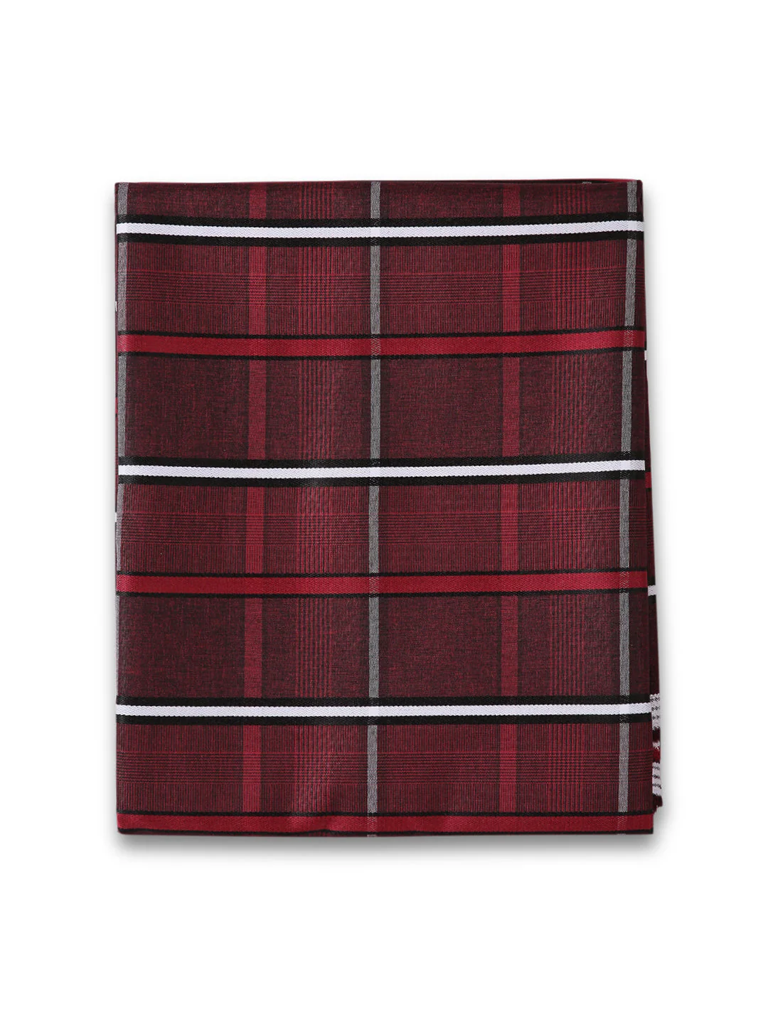 Unstitched PolyBlend Red Checks Shirt and Beige Trouser Fabric Piece Set - Image 3
