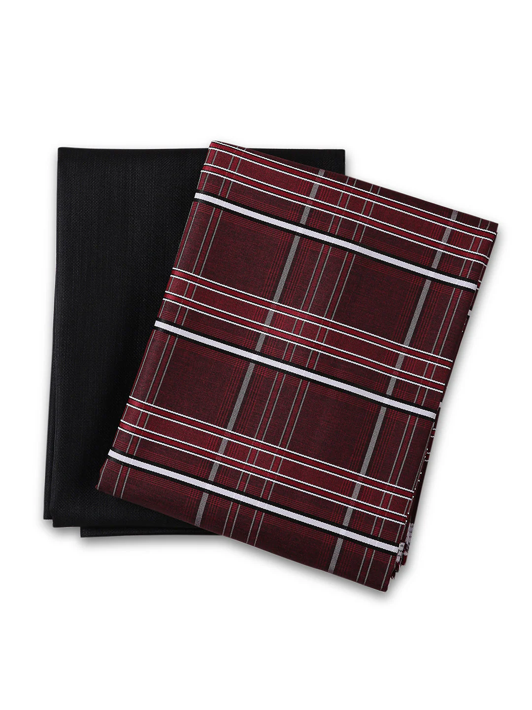 Unstitched PolyBlend Red Checks Shirt and Black Trouser Fabric Piece Set