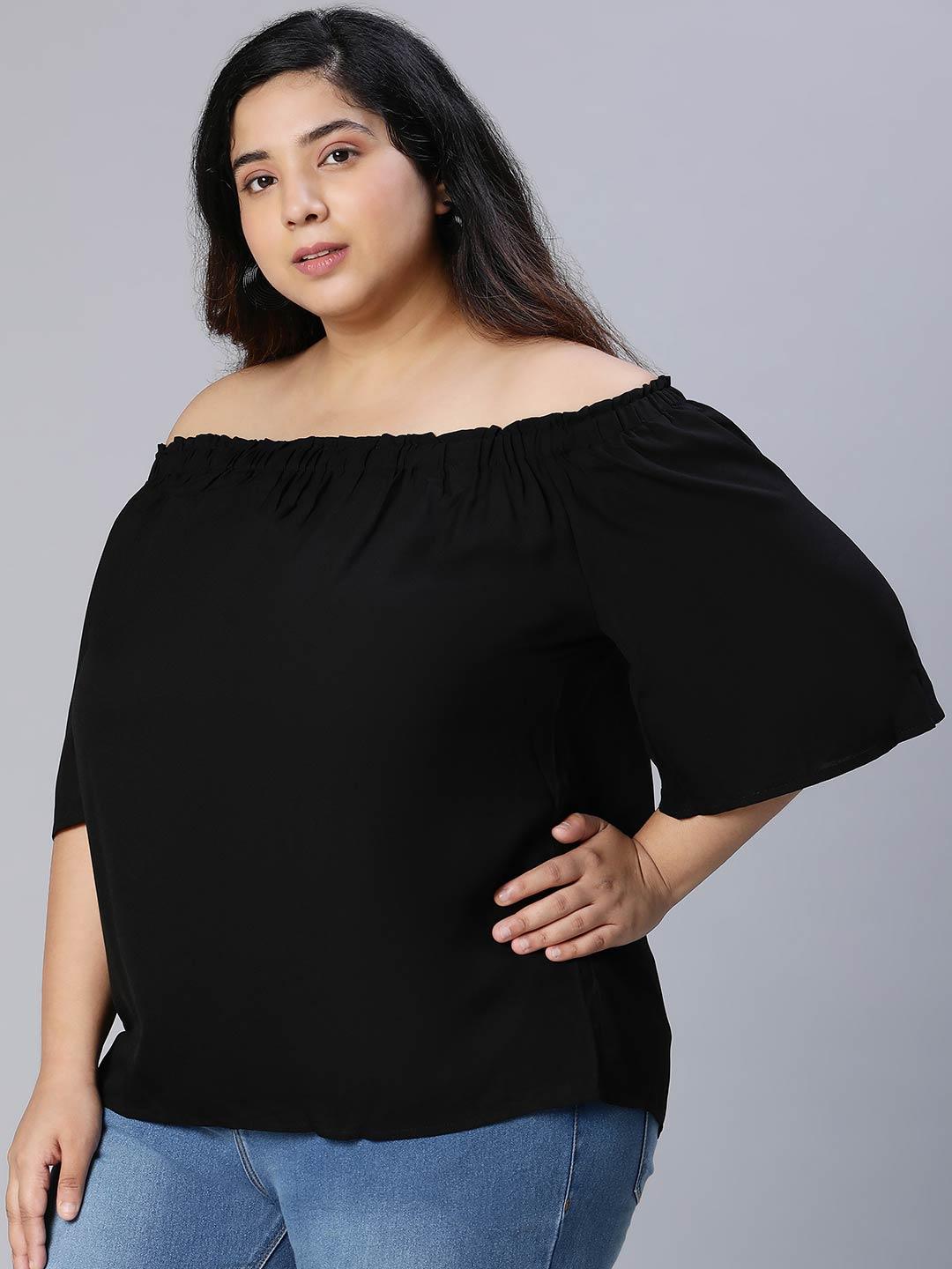 Uprised Black Bardot Plus Size Loopy Top For Women Today - Image 3