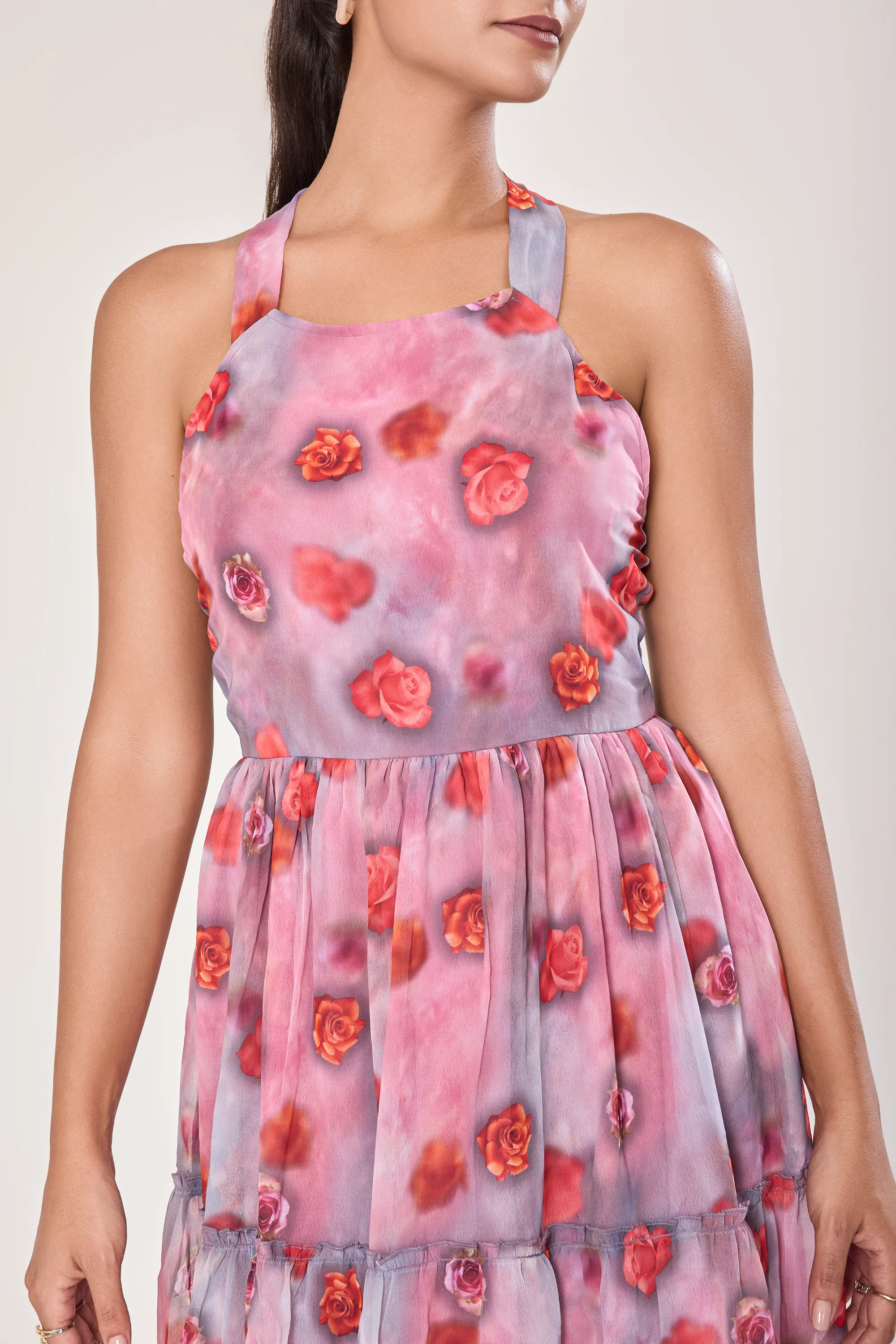 Urban Sundari Floral Georgette Ankle Length Dress with Halter Neck - Image 4