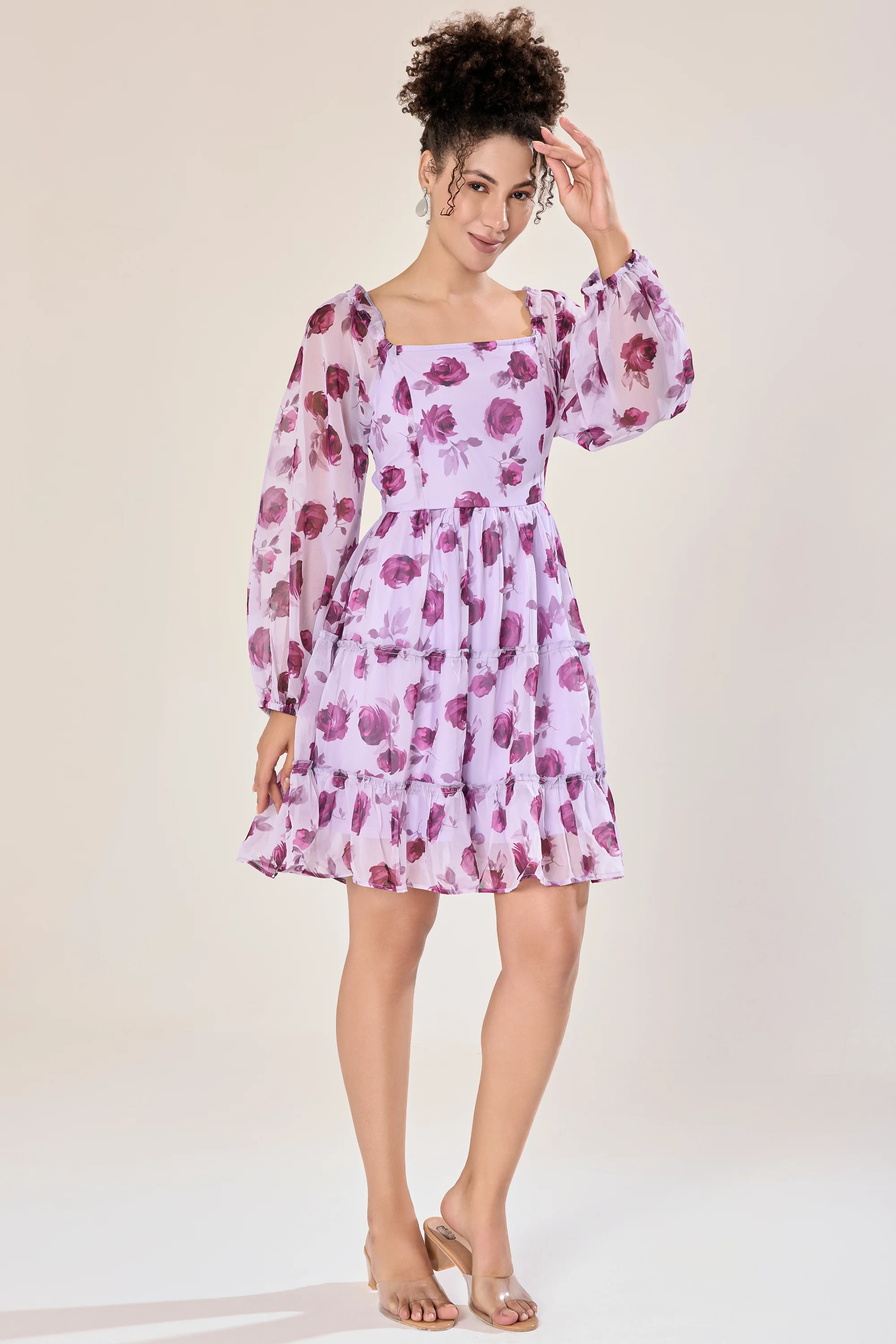 Urban Sundari Floral Mini Dress with Square Neck and Long Sleeves - Image 10