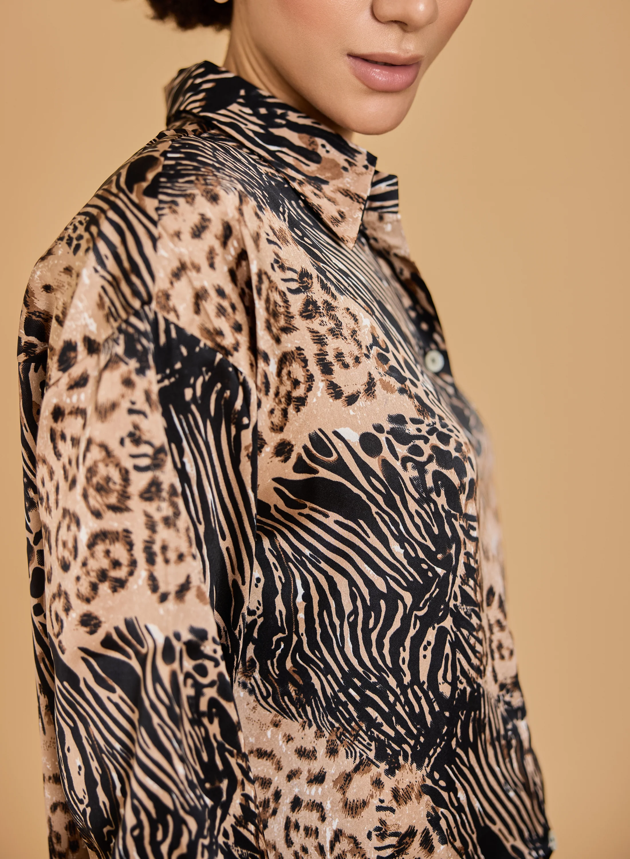 Urban Sundari Women's Animal Printed Satin Shirt with Long Sleeves - Image 3