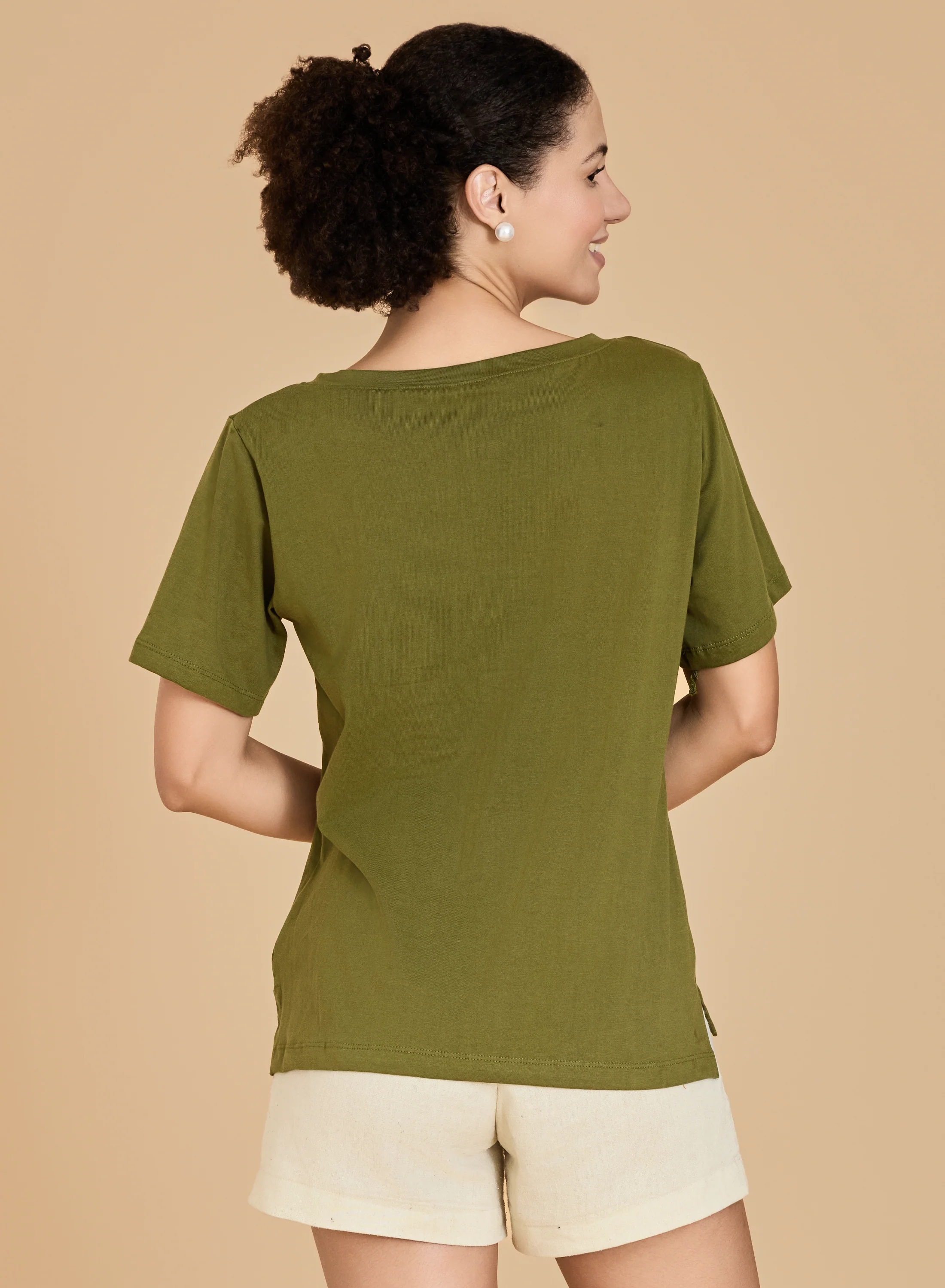 Urban Sundari Women's Cotton Blend Round Neck Half Sleeve T-Shirt with Front Flower Embroidery - Image 11